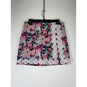 Crown & Ivy Skirt Womens Small Multicolor Floral Mini Lace Trim Rayon Blend